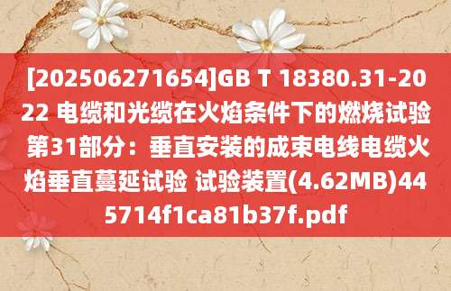 [202506271654]GB T 18380.31-2022 电缆和光缆在火焰条件下的燃烧试验 第31部分：垂直安装的成束电线电缆火焰垂直蔓延试验 试验装置(4.62MB)445714f1ca81b37f.pdf