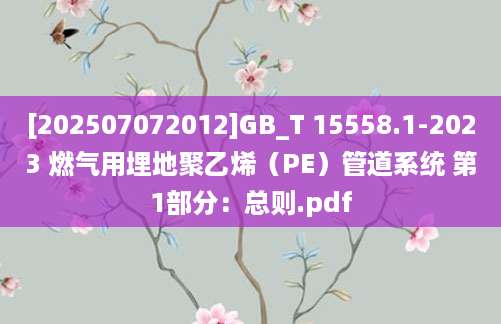 [202507072012]GB_T 15558.1-2023 燃气用埋地聚乙烯（PE）管道系统 第1部分：总则.pdf