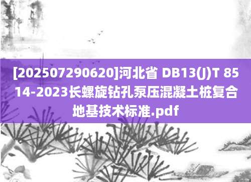 [202507290620]河北省 DB13(J)T 8514-2023长螺旋钻孔泵压混凝土桩复合地基技术标准.pdf