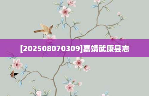 [202508070309]嘉靖武康县志