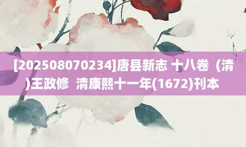 [202508070234]唐县新志 十八卷  (清)王政修  清康熙十一年(1672)刊本