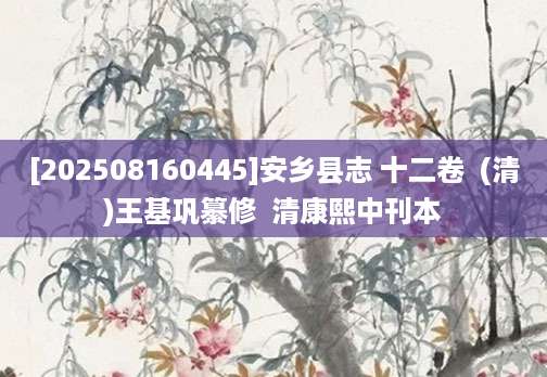 [202508160445]安乡县志 十二卷  (清)王基巩纂修  清康熙中刊本