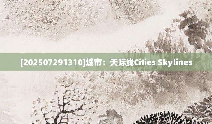 [202507291310]城市：天际线Cities Skylines